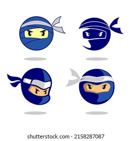 Cute ninja head set illustration vector design