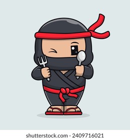 Cute Ninja Holding Gabel und Spoon Cartoon Vektorsymbol
Illustration. Holiday-Objektsymbol-Konzept isoliert Premium
Vektorgrafik. Flachbildkartonstil