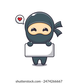 Cute ninja holding greeting banner cartoon vector illustration.
Vector cartoon Illustration suitable for poster, brochure, web, mascot, sticker, logo and icon.