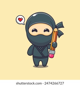 Cute ninja holding pencil cartoon vector illustration.
Vector cartoon Illustration suitable for poster, brochure, web, mascot, sticker, logo and icon.