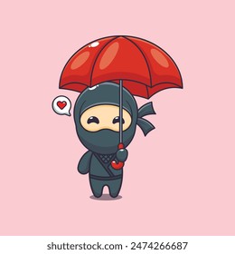 Cute ninja holding umbrella cartoon vector illustration.
Vector cartoon Illustration suitable for poster, brochure, web, mascot, sticker, logo and icon.