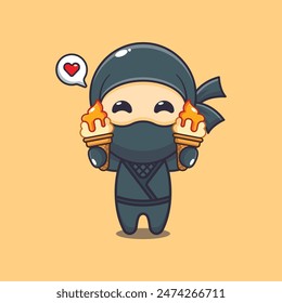 Cute ninja with ice cream cartoon vector illustration.
Vector cartoon Illustration suitable for poster, brochure, web, mascot, sticker, logo and icon.