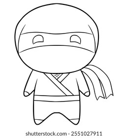 Vetor de contorno de desenho à mão de ilustração ninja bonito