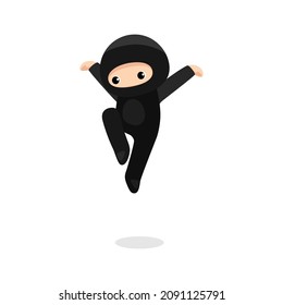 Cute ninja jumping. Vector illustration isolated on white background 