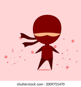 Cute ninja kids in maroon with calm pink background vector