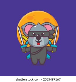 Cute ninja koala. Cute animal cartoon illustration. Flat isolated vector illustration for posters, brochures, web, mascots, stickers, logos and icons.