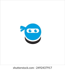 Cute Ninja logo in blue and black and white background