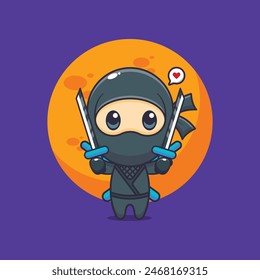 Cute ninja mascot cartoon vector illustration. Vector cartoon Illustration suitable for poster, brochure, web, mascot, sticker, logo and icon.
