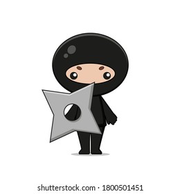 Cute Ninja Mascot Character with weapon. Isolated on white background.