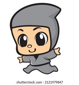 Cute Ninja Mascot Character with weapon. Isolated on white background