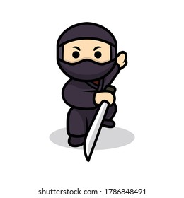 Cute Ninja Mascot Design Illustration Stock Vector (Royalty Free ...