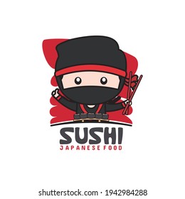 cute ninja mascot logo template for sushi food