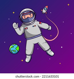 Cute ninja on space wearing astronaut custom vector illustration