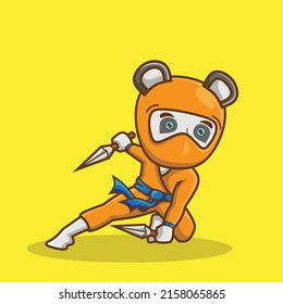 Cute ninja panda Charakter Illustration. Einfaches Tiervektordesign. Einzeln auf weichem Hintergrund.