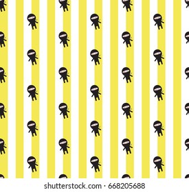 Cute ninja pattern on yellow stripe background.