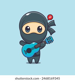 Cute ninja playing guitar cartoon vector illustration. Vector cartoon Illustration suitable for poster, brochure, web, mascot, sticker, logo and icon.