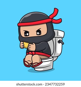 Ilustración Del Icono Del Vector De Caricaturas De Toilet Ninja. Vector Premium Aislado De Icono De Festividad. Estilo de dibujo plano
