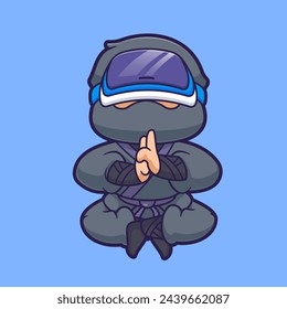 Cute Ninja Playing Virtual Reality Game Cartoon Vector Icon Illustration. People Technology Icon Concept Isolated Premium Vector. Flat Cartoon Style