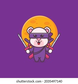 Cute ninja polar bear. Cute animal cartoon illustration. Flat isolated vector illustration for posters, brochures, web, mascots, stickers, logos and icons.