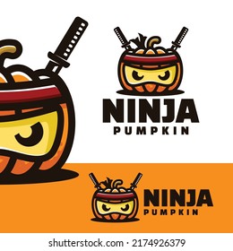 Cute ninja pumpkin logo art illustration