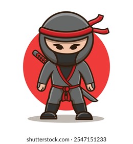 Cute ninja ready to fight in vector