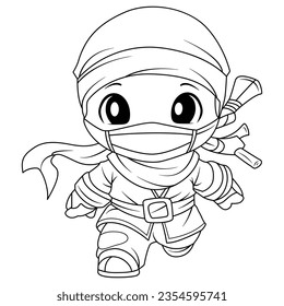 cute ninja samurai coloring page for kids isolated clean and minimalistic line artwork