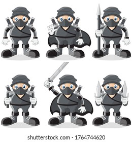 Juego De Ninja. Aislado sobre fondo blanco. Ilustración vectorial.