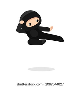 Cute ninja shinobi flying. Vector illustration isolated on white background 