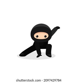 Cute ninja shinobi en cuclillas. Ilustración del vector aislada en fondo blanco 