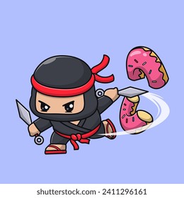 Cute Ninja Slash Donut With Kunai Knife Cartoon Vector Icon
Illustration. People Food Icon Concept Isolated Premium
Vector. Flat Cartoon Style