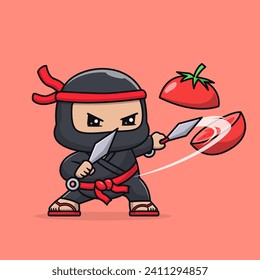 Cute Ninja Slash Tomato With Kunai Knife Cartoon Vector Icon
Illustration. People Food Icon Concept Isolated Premium
Vector. Flat Cartoon Style