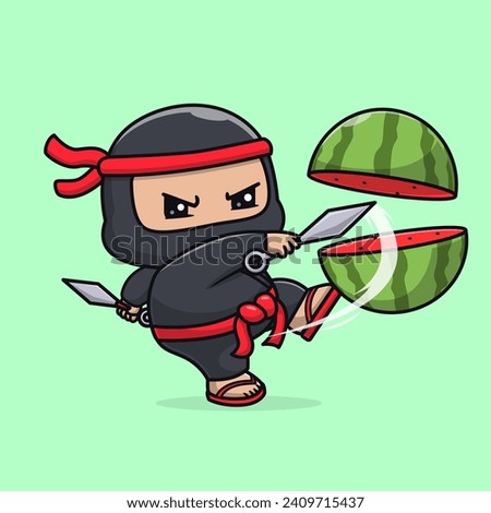 Cute Ninja Slash Watermelon With Kunai Knife Cartoon Vector
Icon Illustration. People Food Icon Concept Isolated Premium
Vector. Flat Cartoon Style
