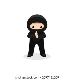 Cute ninja standing in Shinobi Power posture. Vector illustration isolated on white background 