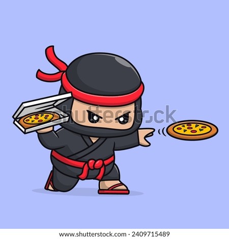 Cute Ninja Throw Pizza Shuriken Cartoon Vector Icon 
Illustration. People Food Icon Concept Isolated Premium
Vector. Flat Cartoon Style