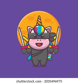 Cute ninja unicorn. Cute animal cartoon illustration. Vector isolated flat illustration for poster, brochure, web, mascot, sticker, logo and icon. 