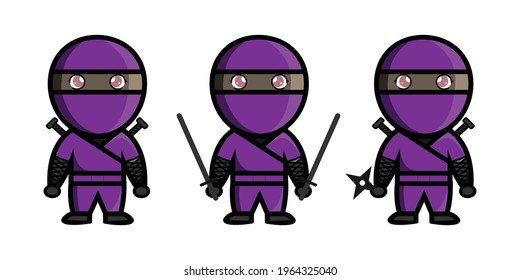 ninja lindo usar arma katana con shuriken. perfecto para un icono en su diseño.  