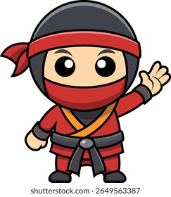Bonitinho ninja acenando olá feliz