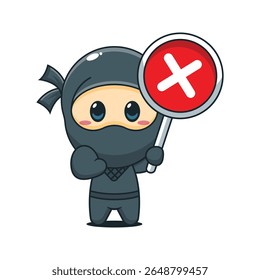 Ninja bonito com sinal errado desenho animado vetor ilustração