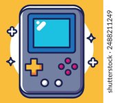 Cute Nintendo Game Boy Console Game Over Sign Vector Illustration. Gaming Mascot Logo. Character. Retro. Old. Flat Cartoon Style Suitable for Web Landing Page, Banner, Flyer, Sticker, Card, Background