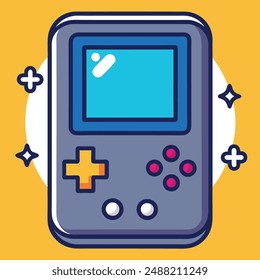 Cute Nintendo Game Boy Console Game Over Sign Vector Illustration. Gaming Mascot Logo. Character. Retro. Old. Flat Cartoon Style Suitable for Web Landing Page, Banner, Flyer, Sticker, Card, Background