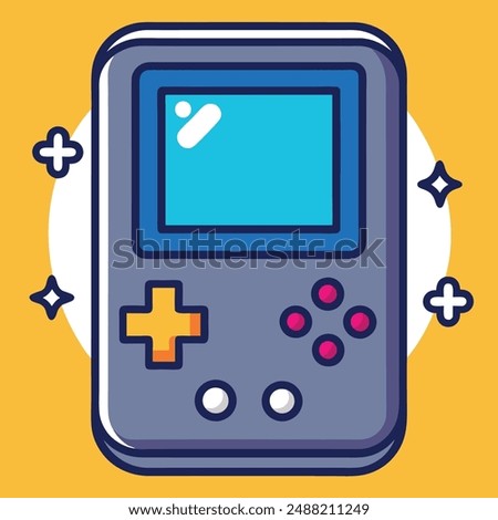 Cute Nintendo Game Boy Console Game Over Sign Vector Illustration. Gaming Mascot Logo. Character. Retro. Old. Flat Cartoon Style Suitable for Web Landing Page, Banner, Flyer, Sticker, Card, Background
