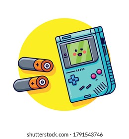 Cute Nintendo GameBoy Console Vector Illustration. Gaming Mascot Logo. Character. Old Game Retro. Flat Cartoon Style Suitable for Web Landing Page, Banner, Flyer, Sticker, Card, Background