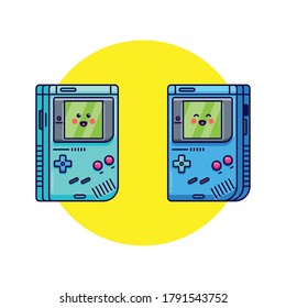 Cute Nintendo GameBoy Console Vector Illustration. Gaming Mascot Logo. Character. Old Game Retro. Flat Cartoon Style Suitable for Web Landing Page, Banner, Flyer, Sticker, Card, Background