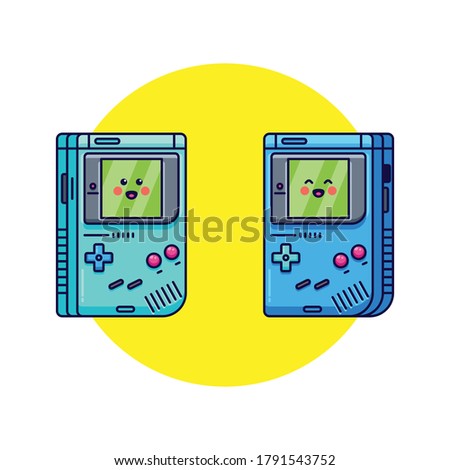 Cute Nintendo GameBoy Console Vector Illustration. Gaming Mascot Logo. Character. Old Game Retro. Flat Cartoon Style Suitable for Web Landing Page, Banner, Flyer, Sticker, Card, Background