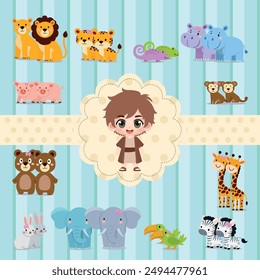 Cute Noah's Ark Animals Vector Invitation paper