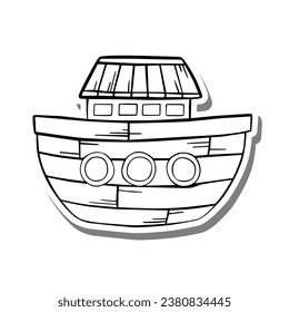 Cute Noah's Ark on white silhouette and gray shadow. Digital or printable sticker. Vector illustration for decorate logo, tattoo, card or any design.