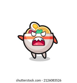 cute noodle bowl cartoon in a very angry pose , cute style design for t shirt, sticker, logo element