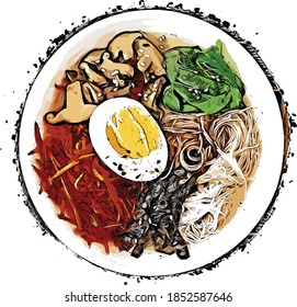 Cute noodle bowl drawing illustration