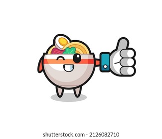 cute noodle bowl with social media thumbs up symbol , cute style design for t shirt, sticker, logo element