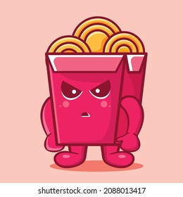 cute noodle box character mascot with mad gesture isolated cartoon in flat style